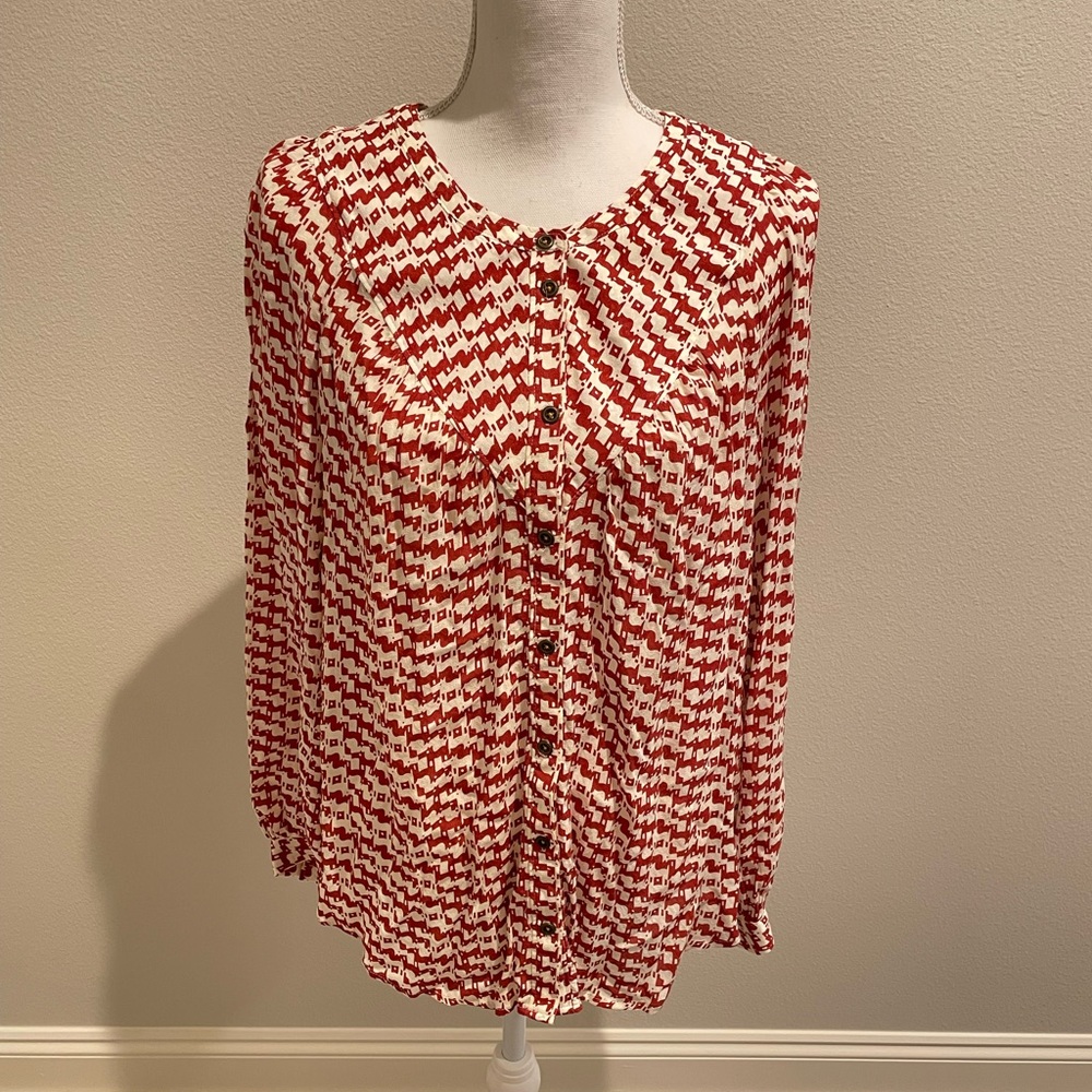 ANTHROPOLOGIE MAEVE Red Patterned Button Down Long Sleeve Shirt Size X-Large